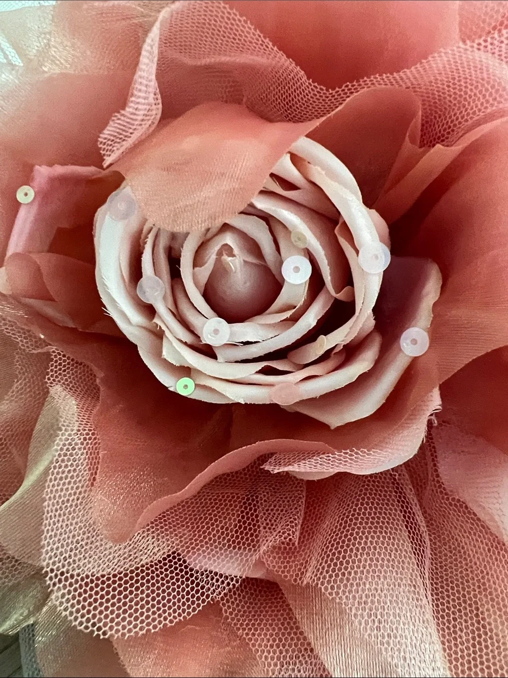 Whittall & Shon Coral fascinator Floral Tulle Headpiece posy